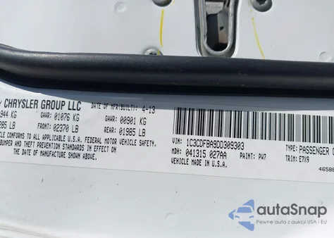 2013 Dodge Dart Sxt из США, поврежденный, VIN 1C3CDFBA9DD309303